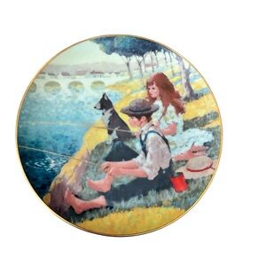Vintage Storybook Collectible Plate – Riverside Children Scene
